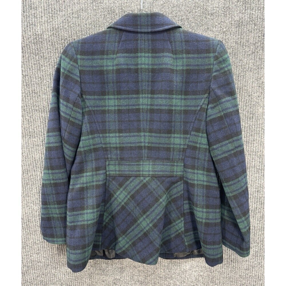 Talbots 6P Green Black Watch Tartan Plaid Long Wool Blend Blazer Jacket NEW - Picture 6 of 11